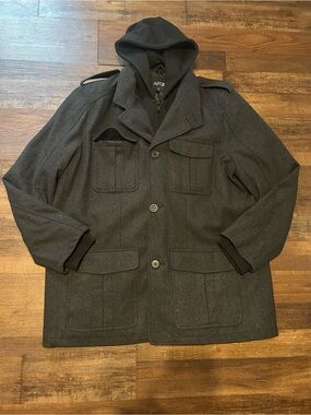 Apt. 9 Men's Charcoal Gray Wool Blend Hooded Field Coat XXLT